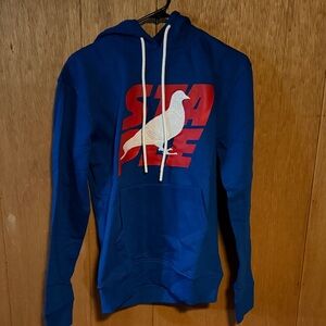 Blue Hoodie with White Pigeon Graphic